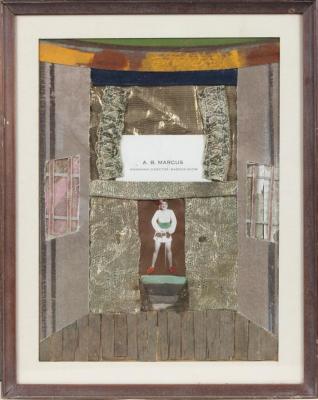 Ramona Theatre Collage, Framed, Of 29 Remnants Of Materials From The Ramona  Theater, With Figure Of A Woman On Stage In The Center; Also A Small  Handwritten Pamphlet Describing The Various Components