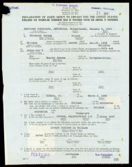 Immigration Document, Herman Jansma