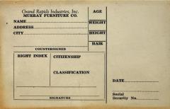 Identification Card, Murray Furniture Co., Blank