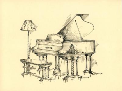 Grand Rapids Public Museum Collections Artifact Drawing Waddell Manufacturing Company Grand Piano Piano Stool And Floor Lamp 202398