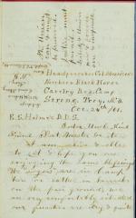 Civil War letter William H. Holmes 1st N.Y. Light Artillery to E.S. Holmes