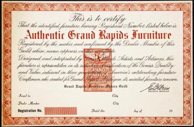 Document, Authentic Grand Rapids Furniture Certificate