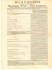 Price List, S. P. Swartz Company, Michigan White Pine Lumber and Shingles