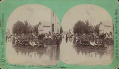 Stereoview, Men in Canoe in a Flooded Street