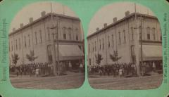 Stereoview, Crowd Standing on Sidewalk