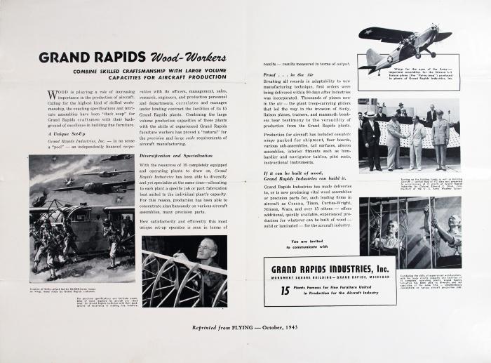 Advertisement Reprint, Grand Rapids Industries Inc., 15 Plants United in Production for the Aircraft Industry