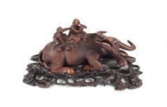 Carved Figure, Water Buffalo And Stand