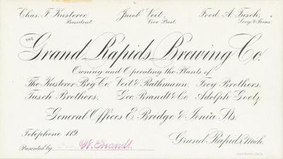 Trade Card, Grand Rapids Brewing Company