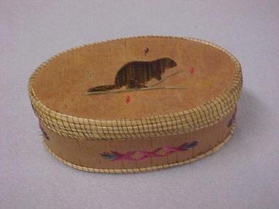 Oval Birch Bark Box With Porcupine Quill Applique