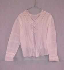 Blouse, White Cotton, Long-sleeved, Back Buttoning