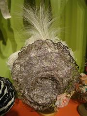 Hat, Metallic Silver Thread With Feathers