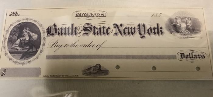 Bank Check, 'bank Of The State Of New York, Canastota'