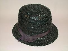 Woman's Hat, Black Straw, Narrow Black Faded Satin Ribbon