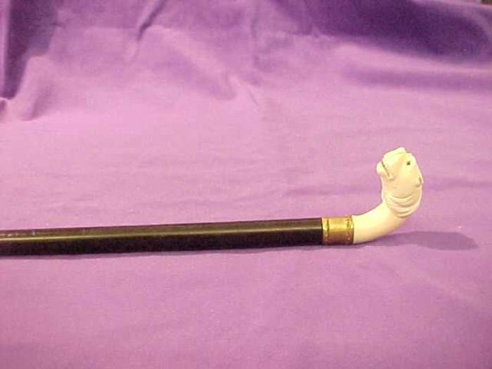 Cane, Black With Carved Ivory Lion's Head Handle
