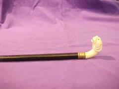 Cane, Black With Carved Ivory Lion's Head Handle