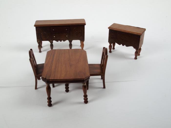 Doll House Furniture: A) Dining Table, B &amp; C) Side Chairs, D &amp; E)  Buffets