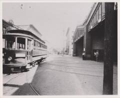 Photograph, Scribner Avenue Car Barn and Electric Streetcar