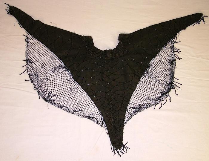 Woman's Capelet, Black With Bead Trim And Bead Fringe