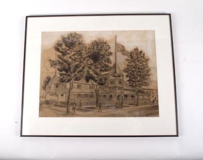 Drawing, Charcoal, 'huber's Beer Garden'