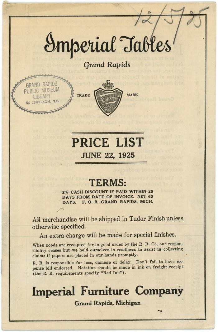 Grand Rapids Public Museum Collections Artifact Price List